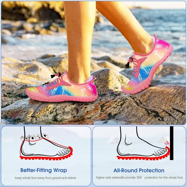 Builtin Heel Grips Water Shoes for Kids Girls Boys Hiking Wide Barefoot Swim Beach Pool Big KidSummer Rainbow