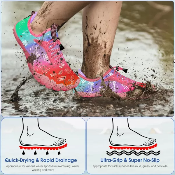 Builtin Heel Grips Water Shoes for Kids Girls Boys Hiking Wide Barefoot Swim Beach Pool Big KidSunshine Dance