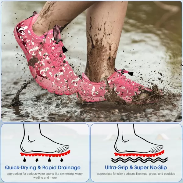 Builtin Heel Grips Water Shoes for Kids Girls Boys Hiking Wide Barefoot Swim Beach Pool Big KidWhite Mermaid
