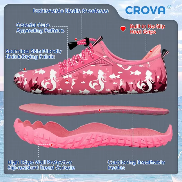 Builtin Heel Grips Water Shoes for Kids Girls Boys Hiking Wide Barefoot Swim Beach Pool Big KidWhite Mermaid