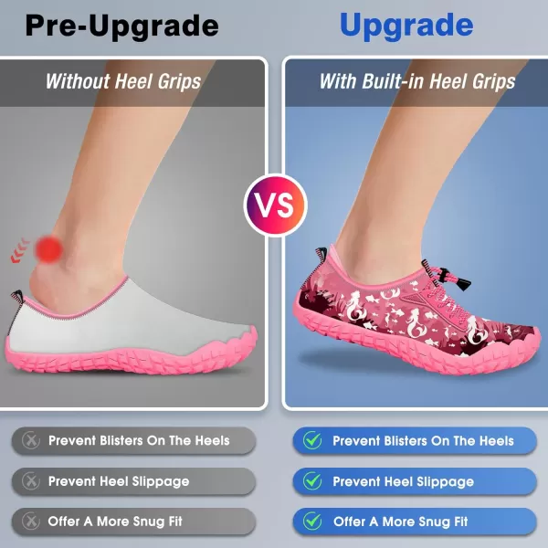 Builtin Heel Grips Water Shoes for Kids Girls Boys Hiking Wide Barefoot Swim Beach Pool Big KidWhite Mermaid