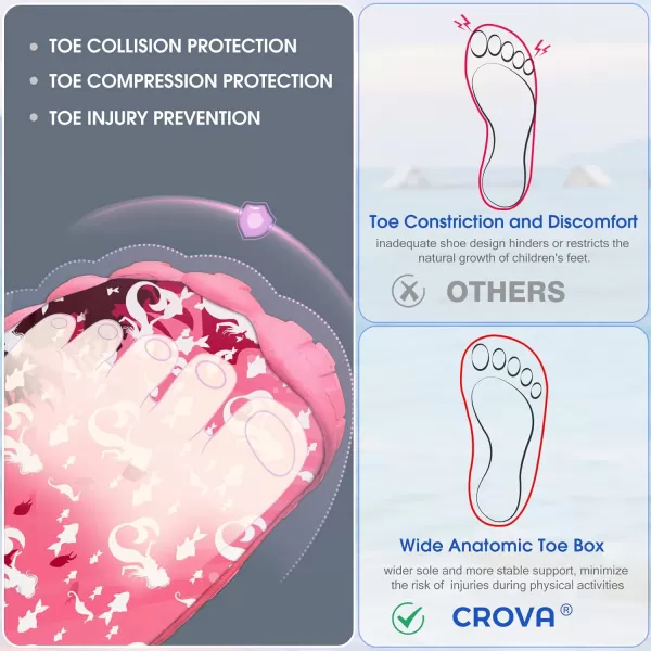 Builtin Heel Grips Water Shoes for Kids Girls Boys Hiking Wide Barefoot Swim Beach Pool Big KidWhite Mermaid