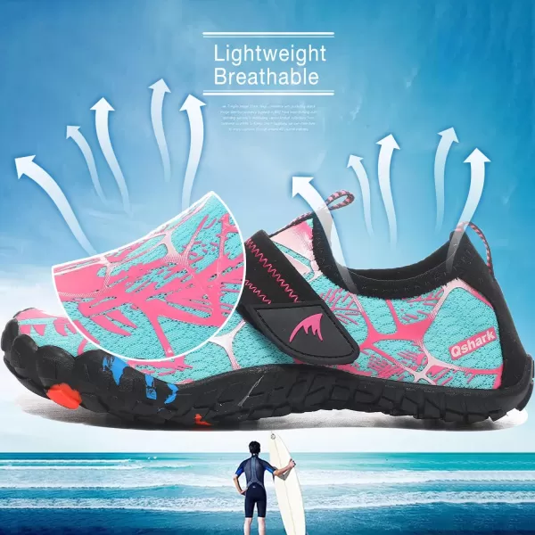 Quickshark Kids Water Shoes Boys Girls Barefoot Aqua Socks Outdoor Indoor Quick Dry Sandals Lightweight Slip On Walking Sneakers for Beach Pool Swim Little KidBig Kid6cyanPink