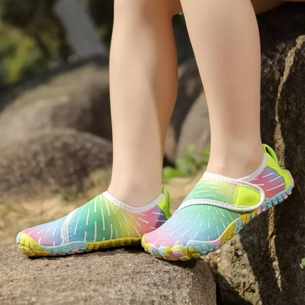 Quickshark Kids Water Shoes Boys Girls Barefoot Aqua Socks Outdoor Indoor Quick Dry Sandals Lightweight Slip On Walking Sneakers for Beach Pool Swim Little KidBig Kid12rainbow