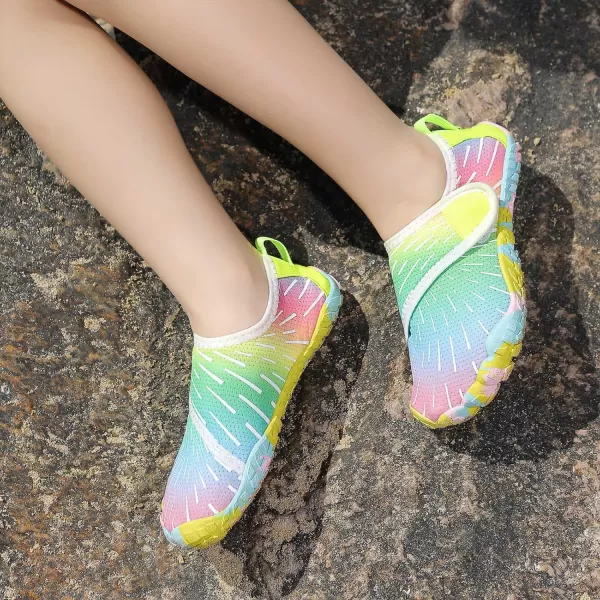 Quickshark Kids Water Shoes Boys Girls Barefoot Aqua Socks Outdoor Indoor Quick Dry Sandals Lightweight Slip On Walking Sneakers for Beach Pool Swim Little KidBig Kid12rainbow