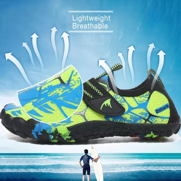 Quickshark Kids Water Shoes Boys Girls Barefoot Aqua Socks Outdoor Indoor Quick Dry Sandals Lightweight Slip On Walking Sneakers for Beach Pool Swim Little KidBig Kid6greenBlue