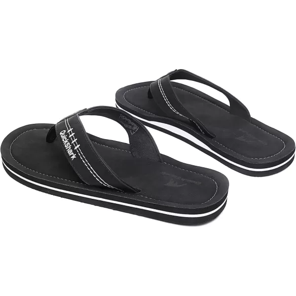 Quickshark Mens Flip Flops Leather Thong Sandals Arch Support Beach Slippers1black