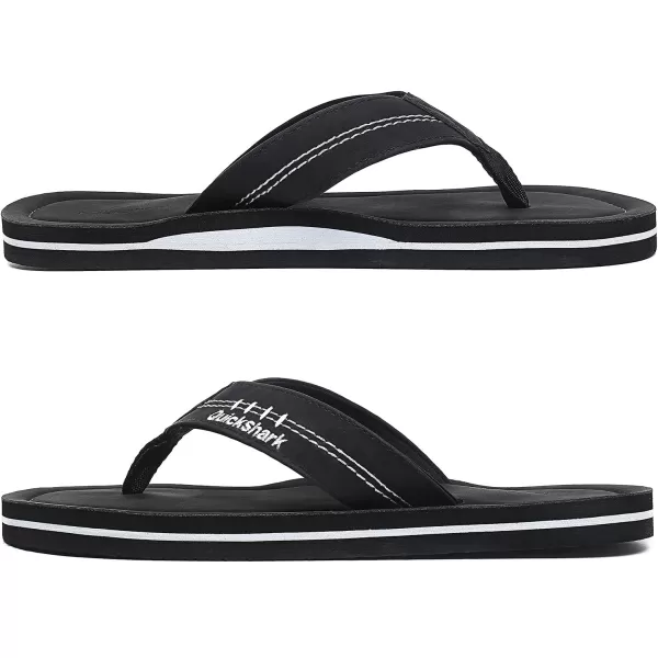 Quickshark Mens Flip Flops Leather Thong Sandals Arch Support Beach Slippers1black