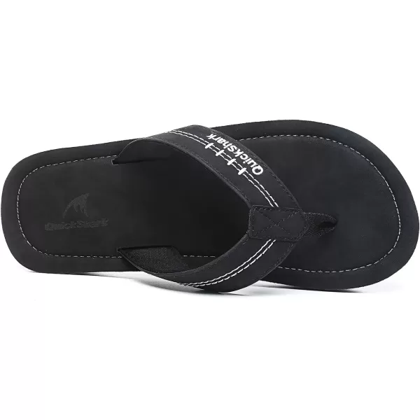 Quickshark Mens Flip Flops Leather Thong Sandals Arch Support Beach Slippers1black