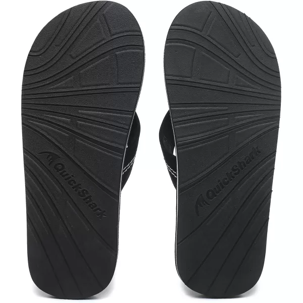 Quickshark Mens Flip Flops Leather Thong Sandals Arch Support Beach Slippers1black