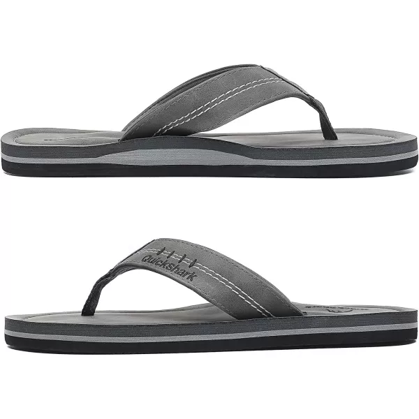 Quickshark Mens Flip Flops Leather Thong Sandals Arch Support Beach Slippers1grey