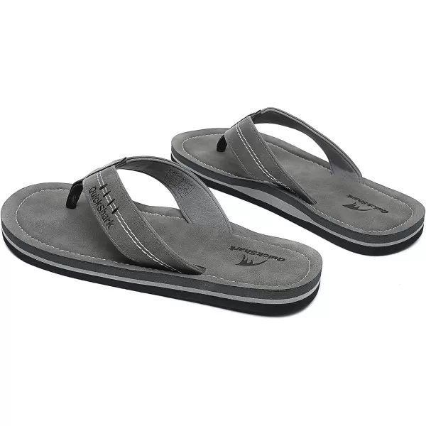 Quickshark Mens Flip Flops Leather Thong Sandals Arch Support Beach Slippers1grey