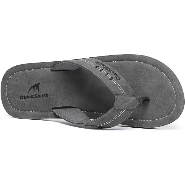 Quickshark Mens Flip Flops Leather Thong Sandals Arch Support Beach Slippers1grey
