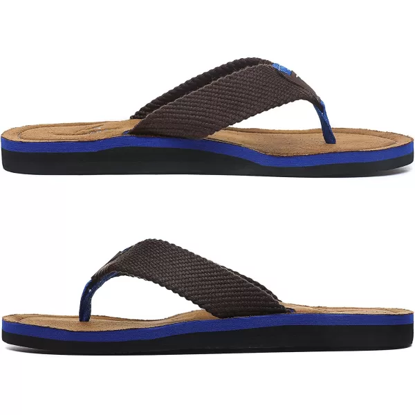 Quickshark Mens Flip Flops Leather Thong Sandals Arch Support Beach Slippers2brownBlue