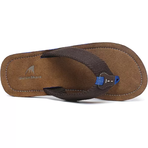 Quickshark Mens Flip Flops Leather Thong Sandals Arch Support Beach Slippers2brownBlue