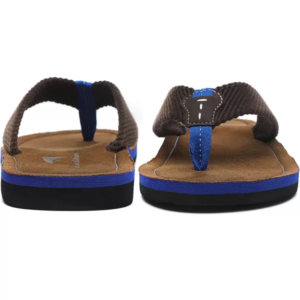 Quickshark Mens Flip Flops Leather Thong Sandals Arch Support Beach Slippers2brownBlue