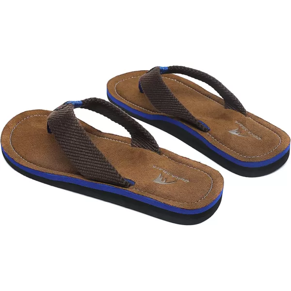 Quickshark Mens Flip Flops Leather Thong Sandals Arch Support Beach Slippers2brownBlue