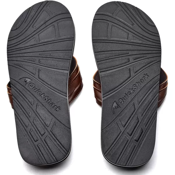 Quickshark Mens Flip Flops Leather Thong Sandals Arch Support Beach Slippers3brown