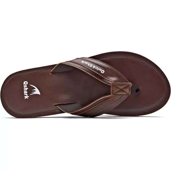 Quickshark Mens Flip Flops Leather Thong Sandals Arch Support Beach Slippers3brown