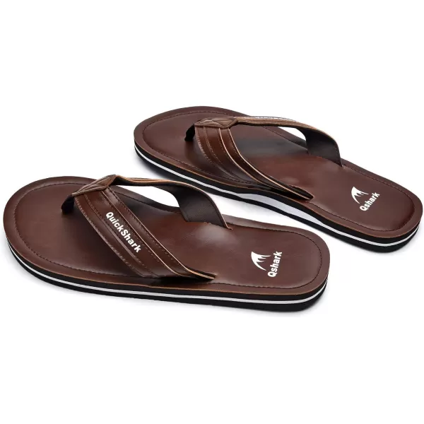 Quickshark Mens Flip Flops Leather Thong Sandals Arch Support Beach Slippers3brown