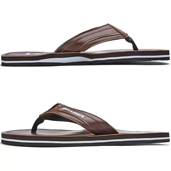 Quickshark Mens Flip Flops Leather Thong Sandals Arch Support Beach Slippers3brown