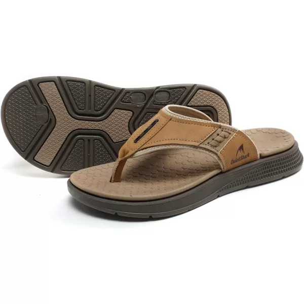 Quickshark Mens Flip Flops Leather Thong Sandals Arch Support Beach Slippers5khaki