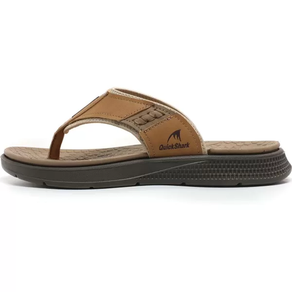 Quickshark Mens Flip Flops Leather Thong Sandals Arch Support Beach Slippers5khaki