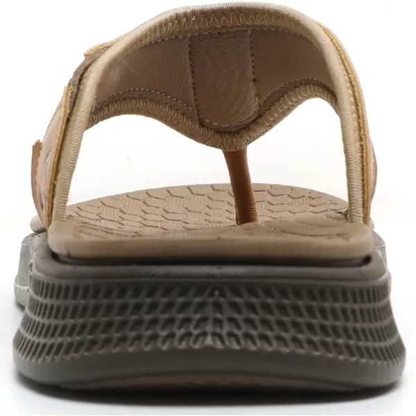 Quickshark Mens Flip Flops Leather Thong Sandals Arch Support Beach Slippers5khaki