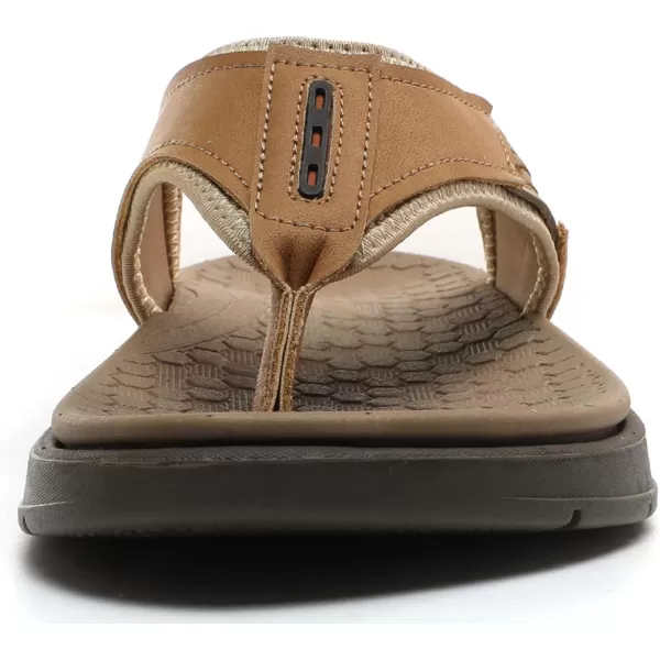 Quickshark Mens Flip Flops Leather Thong Sandals Arch Support Beach Slippers5khaki