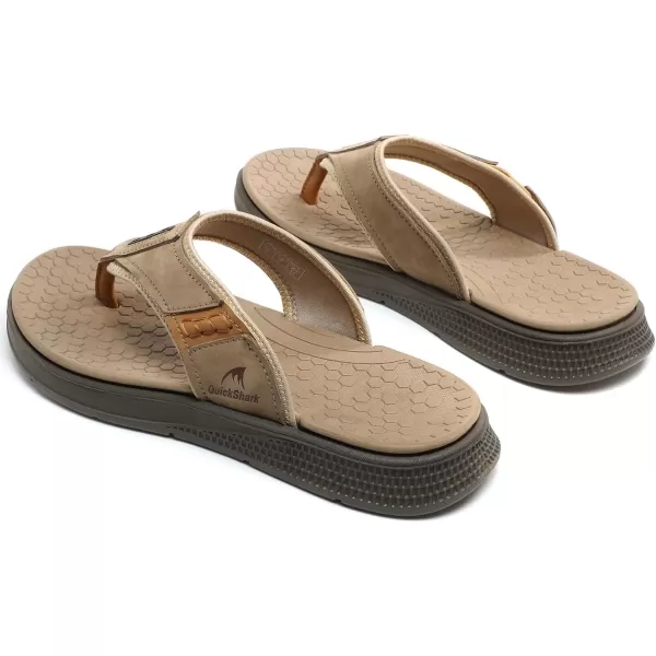 Quickshark Mens Flip Flops Leather Thong Sandals Arch Support Beach Slippers5sand