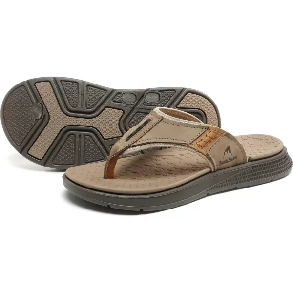 Quickshark Mens Flip Flops Leather Thong Sandals Arch Support Beach Slippers5sand