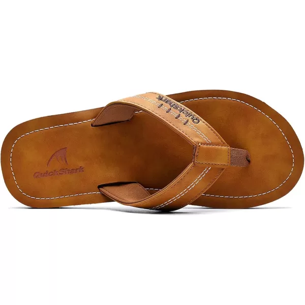 Quickshark Mens Flip Flops Leather Thong Sandals Arch Support Beach SlippersKhaki