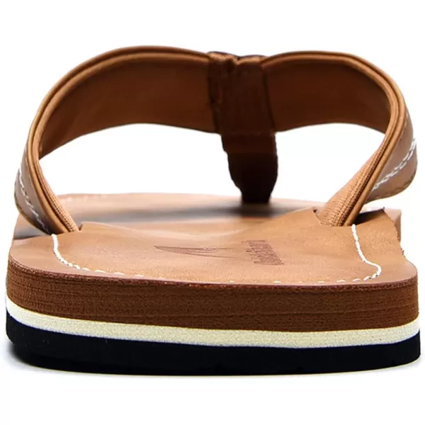 Quickshark Mens Flip Flops Leather Thong Sandals Arch Support Beach SlippersKhaki