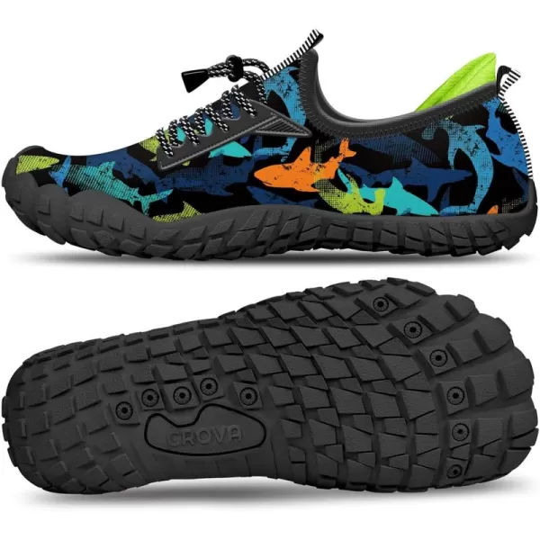 Builtin Heel Grips Water Shoes for Kids Girls Boys Hiking Wide Barefoot Swim Beach Pool Big KidColorful Sharks