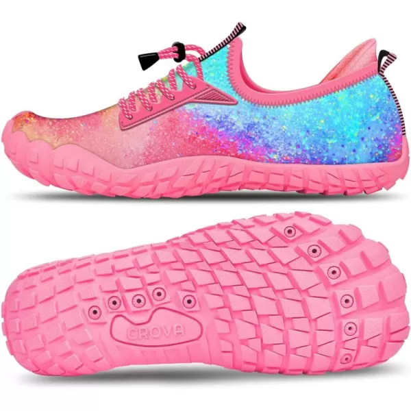 Builtin Heel Grips Water Shoes for Kids Girls Boys Hiking Wide Barefoot Swim Beach Pool Big KidRomantic Blue Pink