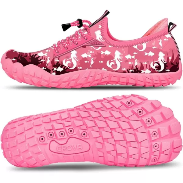 Builtin Heel Grips Water Shoes for Kids Girls Boys Hiking Wide Barefoot Swim Beach Pool Big KidWhite Mermaid