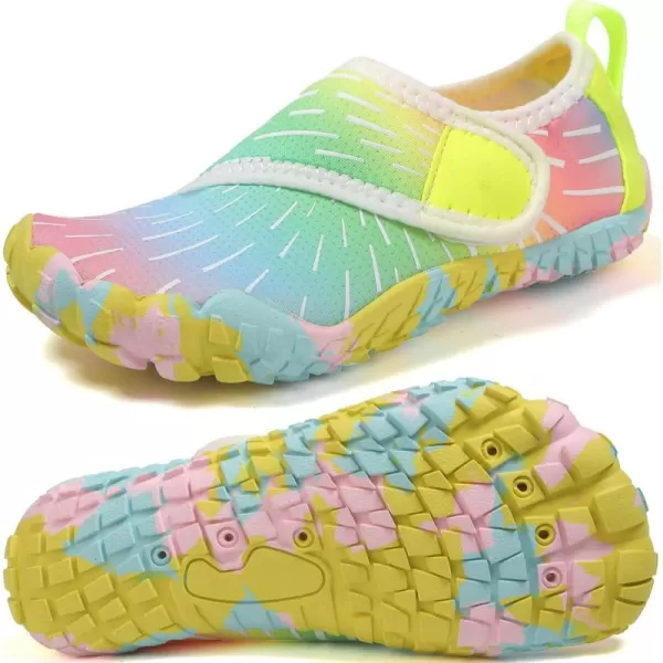 Quickshark Kids Water Shoes Boys Girls Barefoot Aqua Socks Outdoor Indoor Quick Dry Sandals Lightweight Slip On Walking Sneakers for Beach Pool Swim Little KidBig Kid12rainbow