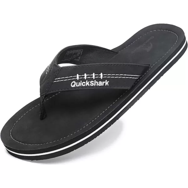 Quickshark Mens Flip Flops Leather Thong Sandals Arch Support Beach Slippers1black