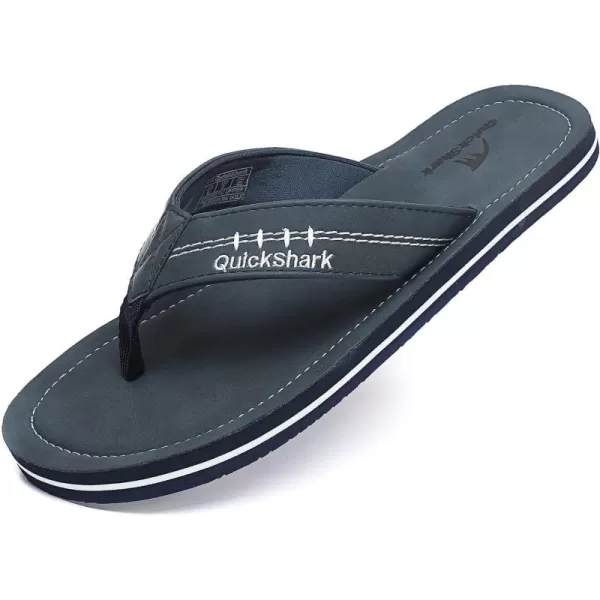 Quickshark Mens Flip Flops Leather Thong Sandals Arch Support Beach Slippers1blue