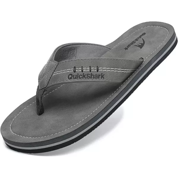 Quickshark Mens Flip Flops Leather Thong Sandals Arch Support Beach Slippers1grey