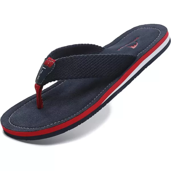 Quickshark Mens Flip Flops Leather Thong Sandals Arch Support Beach Slippers2blueRed