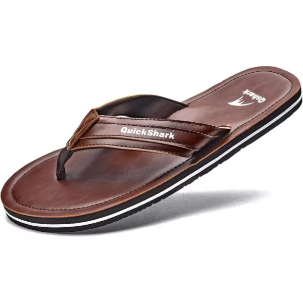 Quickshark Mens Flip Flops Leather Thong Sandals Arch Support Beach Slippers3brown