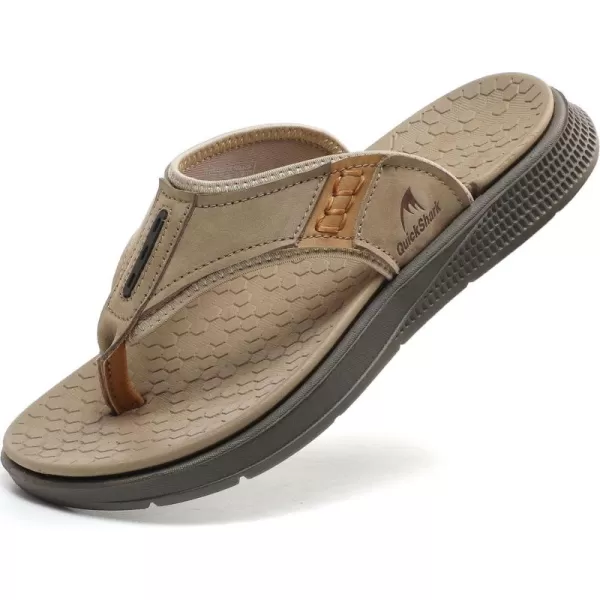 Quickshark Mens Flip Flops Leather Thong Sandals Arch Support Beach Slippers5sand
