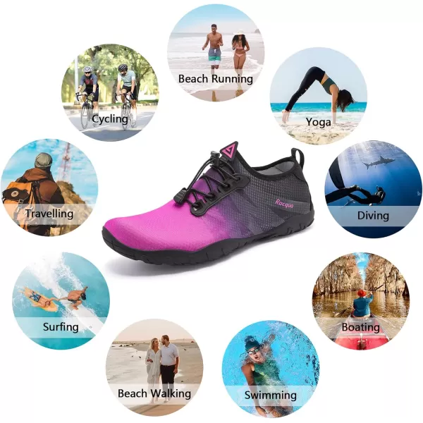 Racqua Water Shoes Men Women Quick Dry Gradient Colors Barefoot Aqua Athletic Sports Swim Surf Beach ShoesHd131wroseBlack