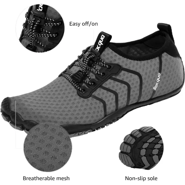 Racqua Water Shoes Quick Dry Barefoot Beach Aqua Sport Swim Surf Pool Hiking Diving Walking for Men WomenWz111deep Grey