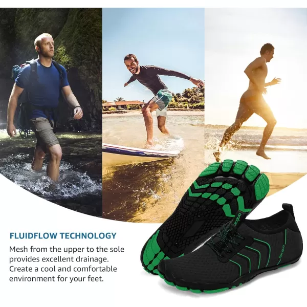 Racqua Water Shoes Quick Dry Barefoot Beach Aqua Sport Swim Surf Pool Hiking Diving Walking for Men WomenWz116blackGreen