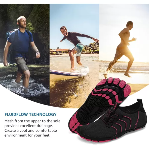 Racqua Water Shoes Quick Dry Barefoot Beach Aqua Sport Swim Surf Pool Hiking Diving Walking for Men WomenWz116blackRose