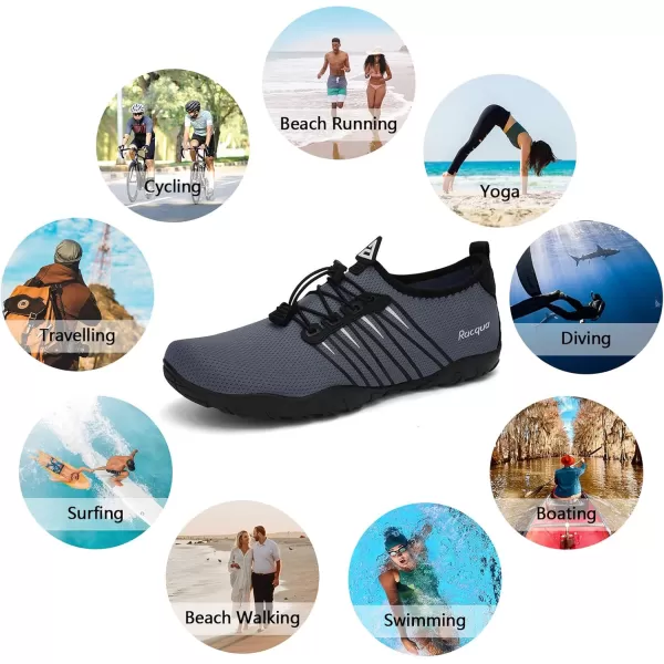 Racqua Water Shoes Quick Dry Barefoot Water Aqua Sport Beach Pool Swim Surf Diving for Men WomenHd102grey