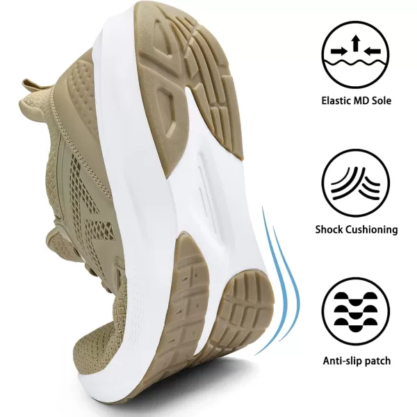 Mens White Sneaker Tennis Shoes  Slip On Running Shoes Memory Foam Lightweight Casual Walking Shoes for Athletic Workout GymKhaki