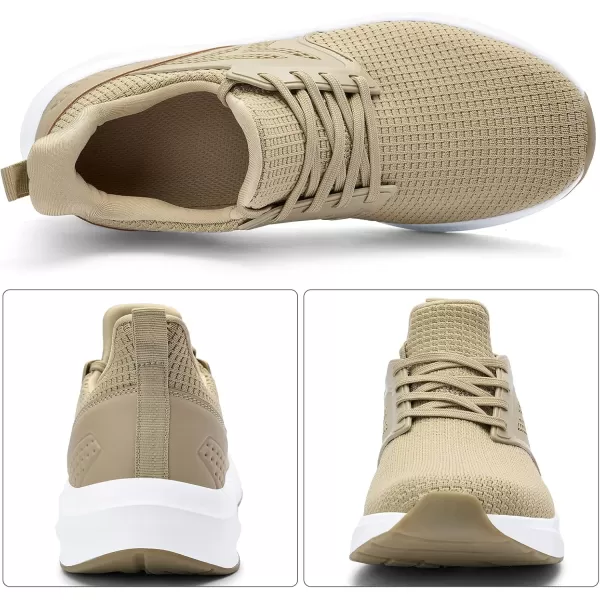 Mens White Sneaker Tennis Shoes  Slip On Running Shoes Memory Foam Lightweight Casual Walking Shoes for Athletic Workout GymKhaki